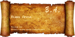 Bums Anna névjegykártya